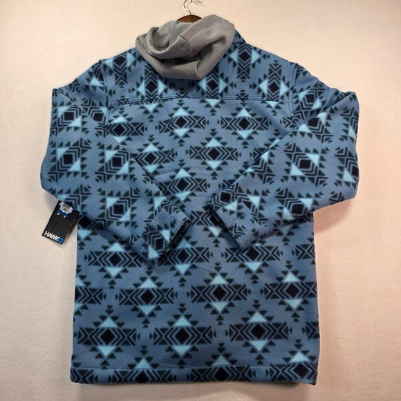 Tony Hawk Men's Sherpa Lined Fleece Shirt Jacket Shacket Hooded Aztec Blue M - Picture 2 of 13